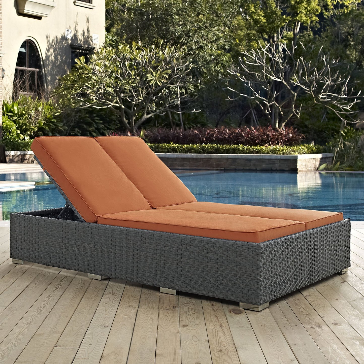 Patio Furniture Sets | Sojourn Outdoor Patio Double Chaise Lounge Chair | Sunbrella Fabric | Synthetic Rattan | UV Protection | Powder-Coated Aluminum Frame | casafoyer.myshopify.com