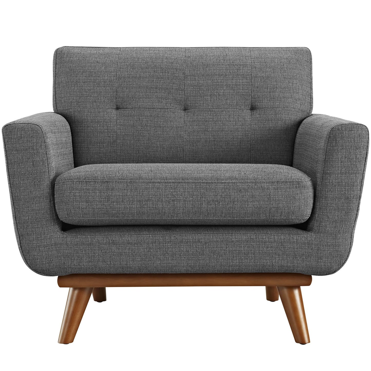 Chair | Engage Plush Armchair | Tufted Buttons | Lounging, Relaxing, Conversations | Cherry Wood Legs | Gray Fabric | casafoyer.myshopify.com