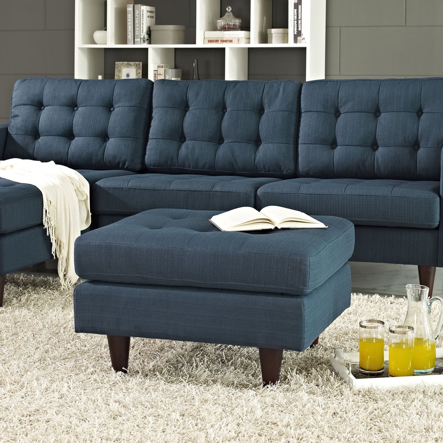 ottomans | CasaFoyer Empress Mid-Century Style Ottoman | Exquisite Beauty | Luxurious Fabric Upholstery | Plush Foam Padding | Stained Hardwood Legs | casafoyer.myshopify.com