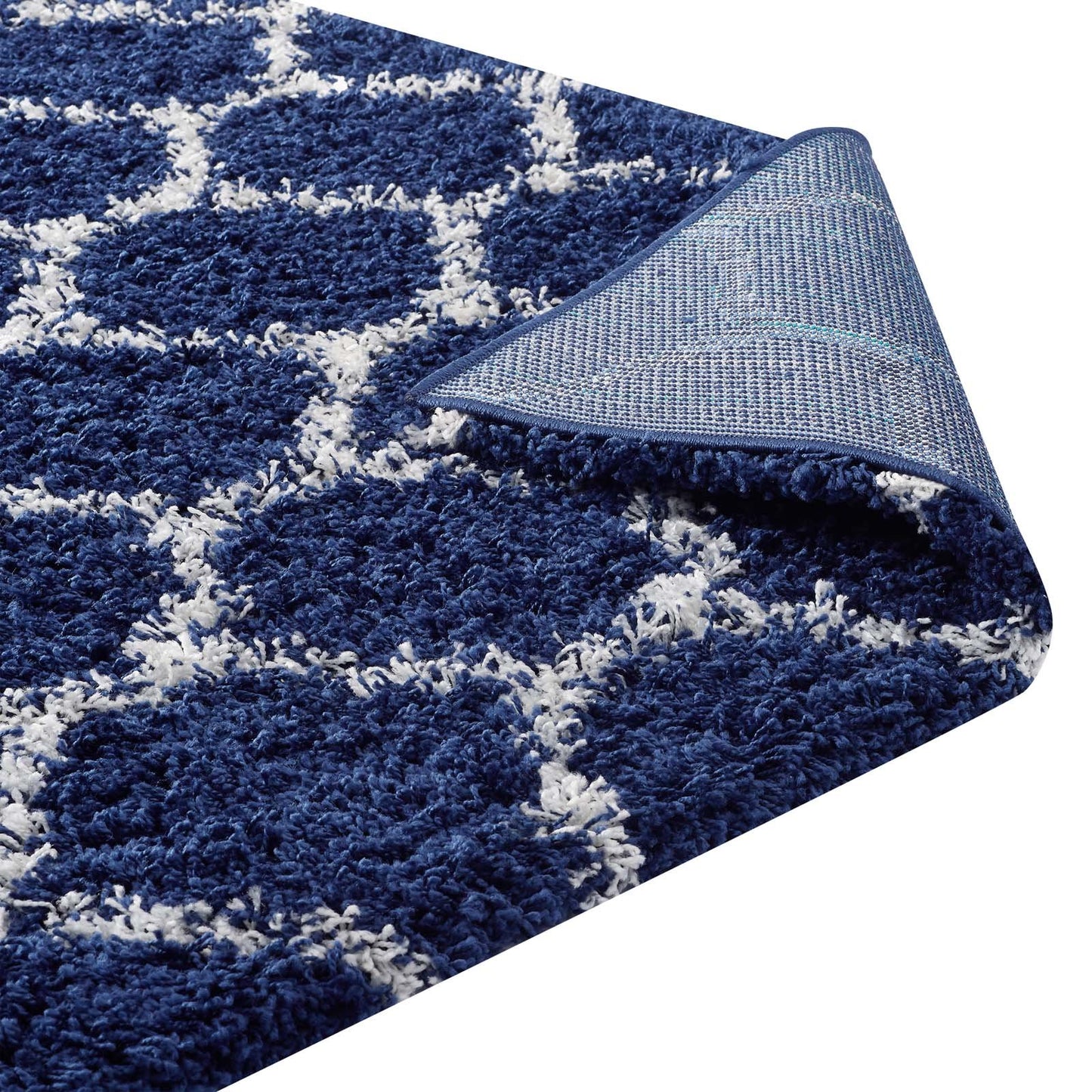 area rugs | CasaFoyer Solvea Moroccan Trellis Shag Area Rug | Navy/Ivory | 8x10 ft | Durable Polypropylene | Non-shedding Plush Shag Weave | Easy to Clean | Elegant & Cozy | casafoyer.myshopify.com