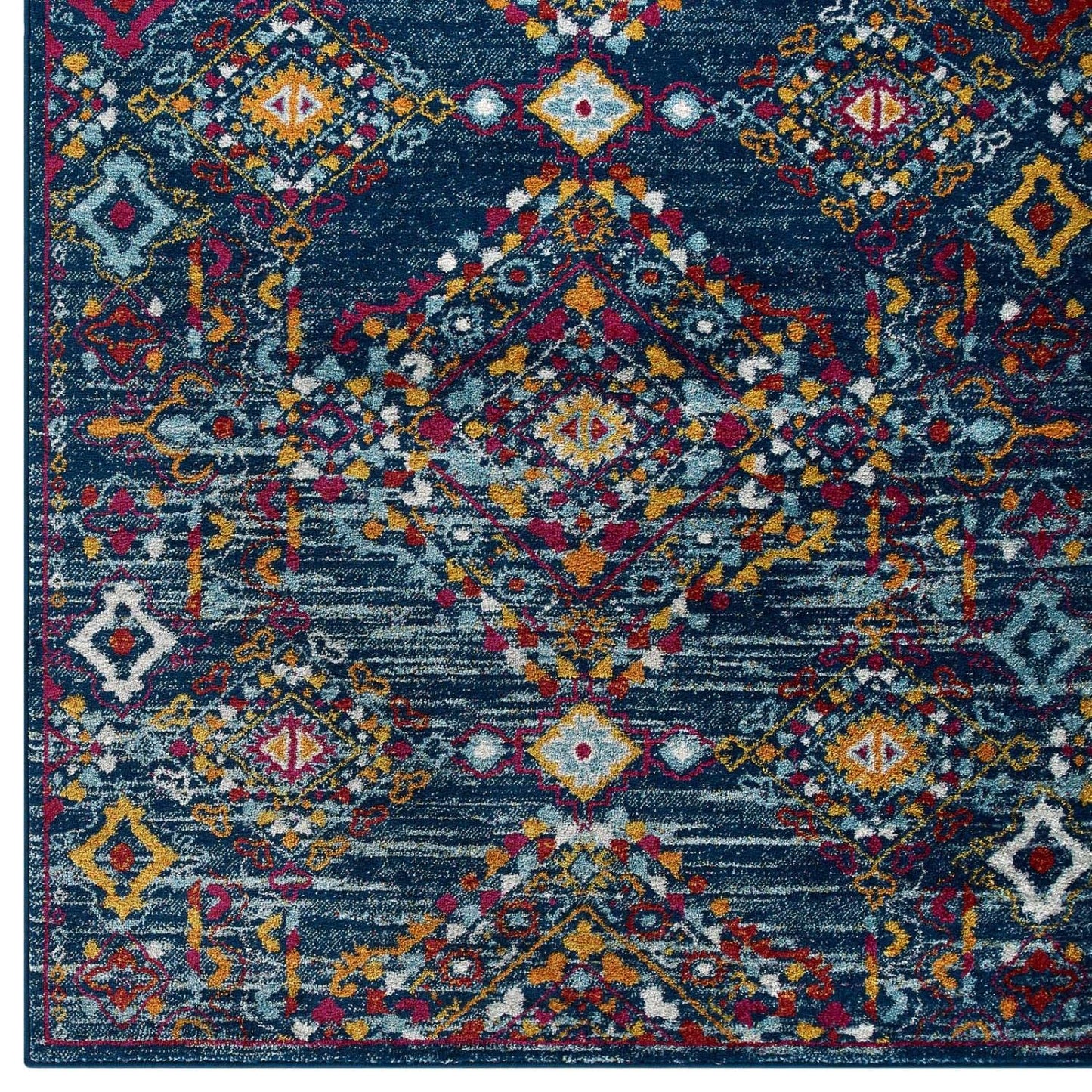 Carpet & Rugs | CasaFoyer Khalida Distressed Vintage Floral Lattice Area Rug | 5x8 | Blue/Orange/Yellow/Red | Durable Frise Polypropylene | Stain Resistant | Easy to Maintain | casafoyer.myshopify.com
