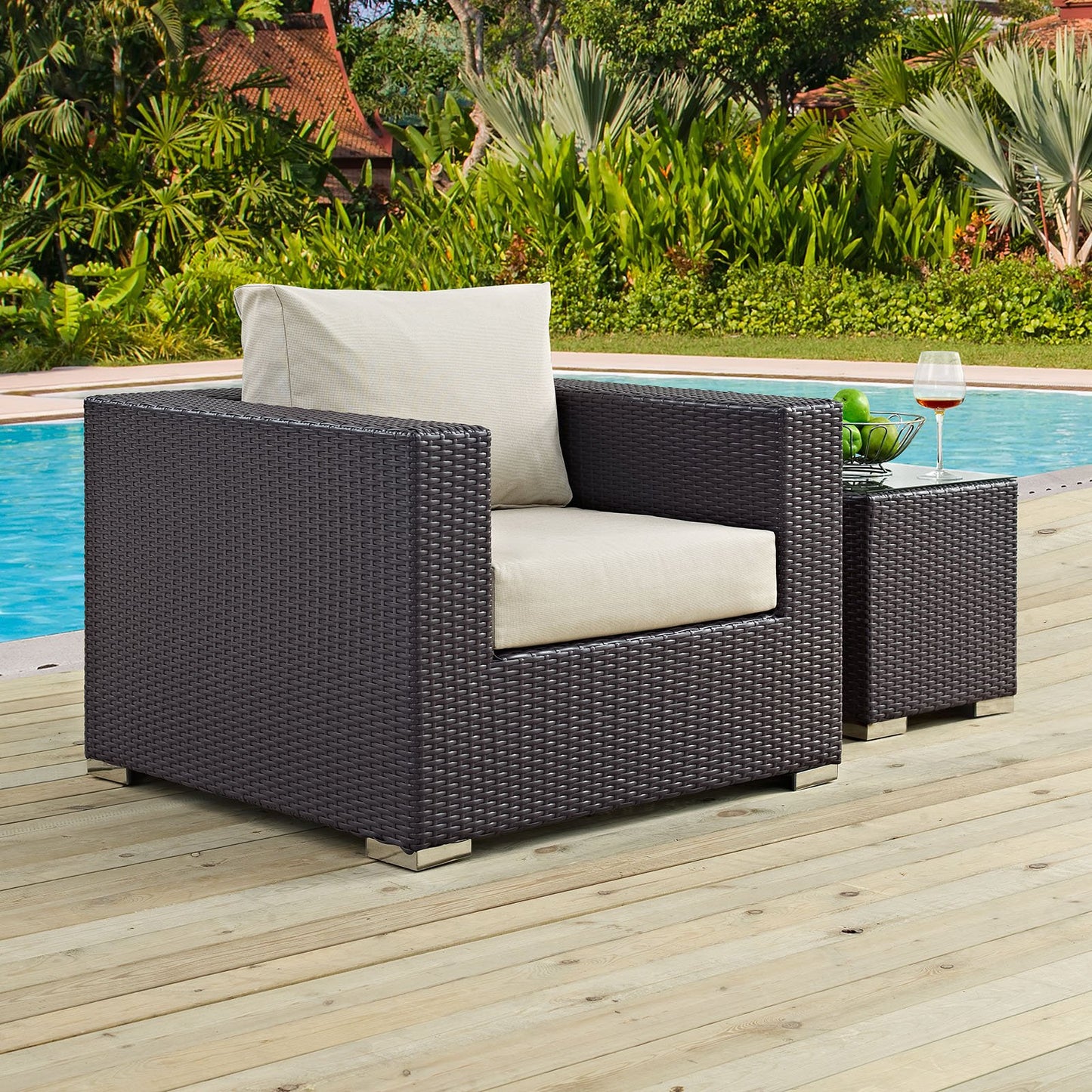 Patio Furniture Sets | Convene Outdoor Sectional | Versatile Arm Chair | All-Weather Cushions | Espresso Beige | casafoyer.myshopify.com