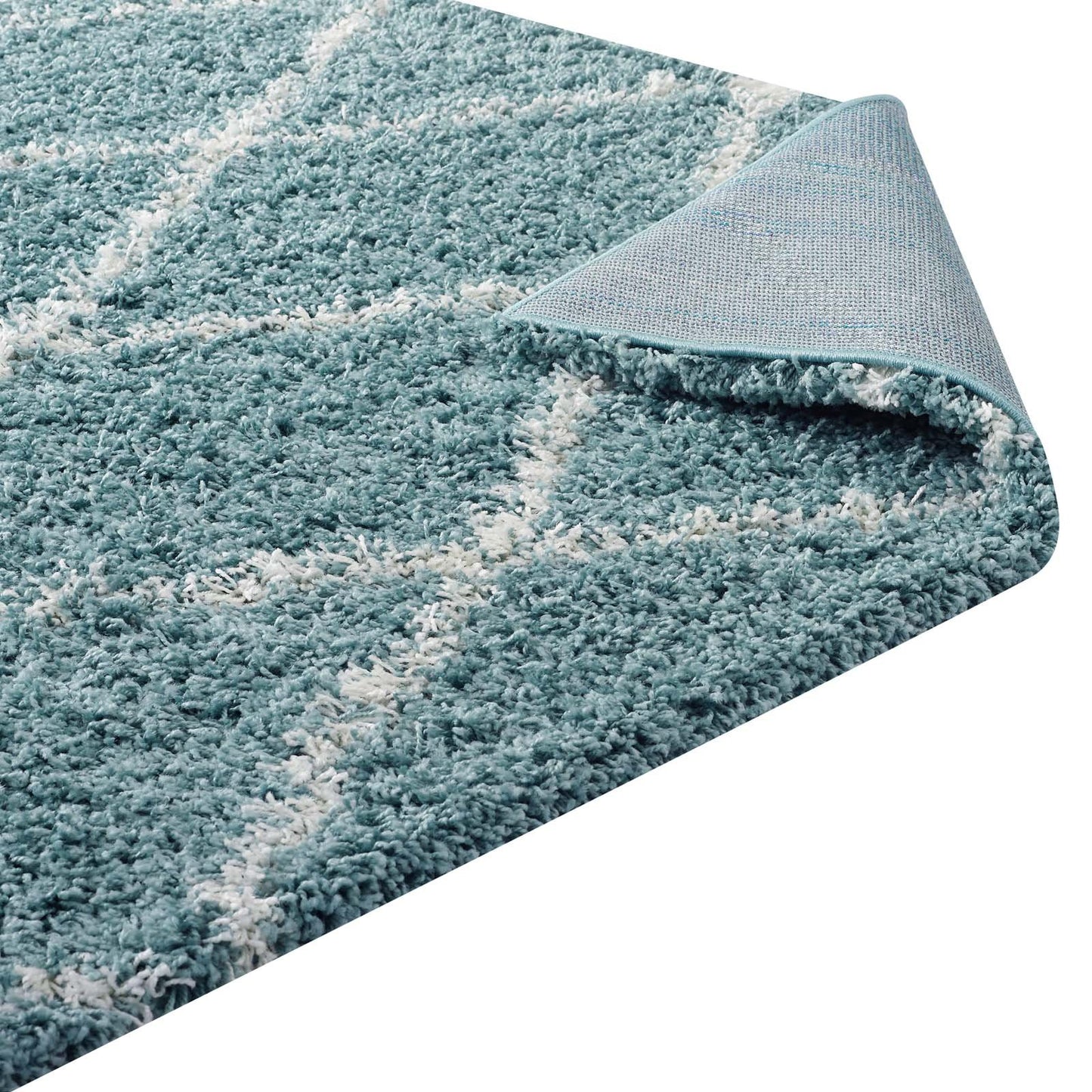 Carpet & Rugs | CasaFoyer Toryn Diamond Trellis Shag Area Rug | Aqua Blue/Ivory | 5x8 ft | Durable Polypropylene | Lattice Pattern | High Pile | Non-Shedding | Easy to Clean | casafoyer.myshopify.com
