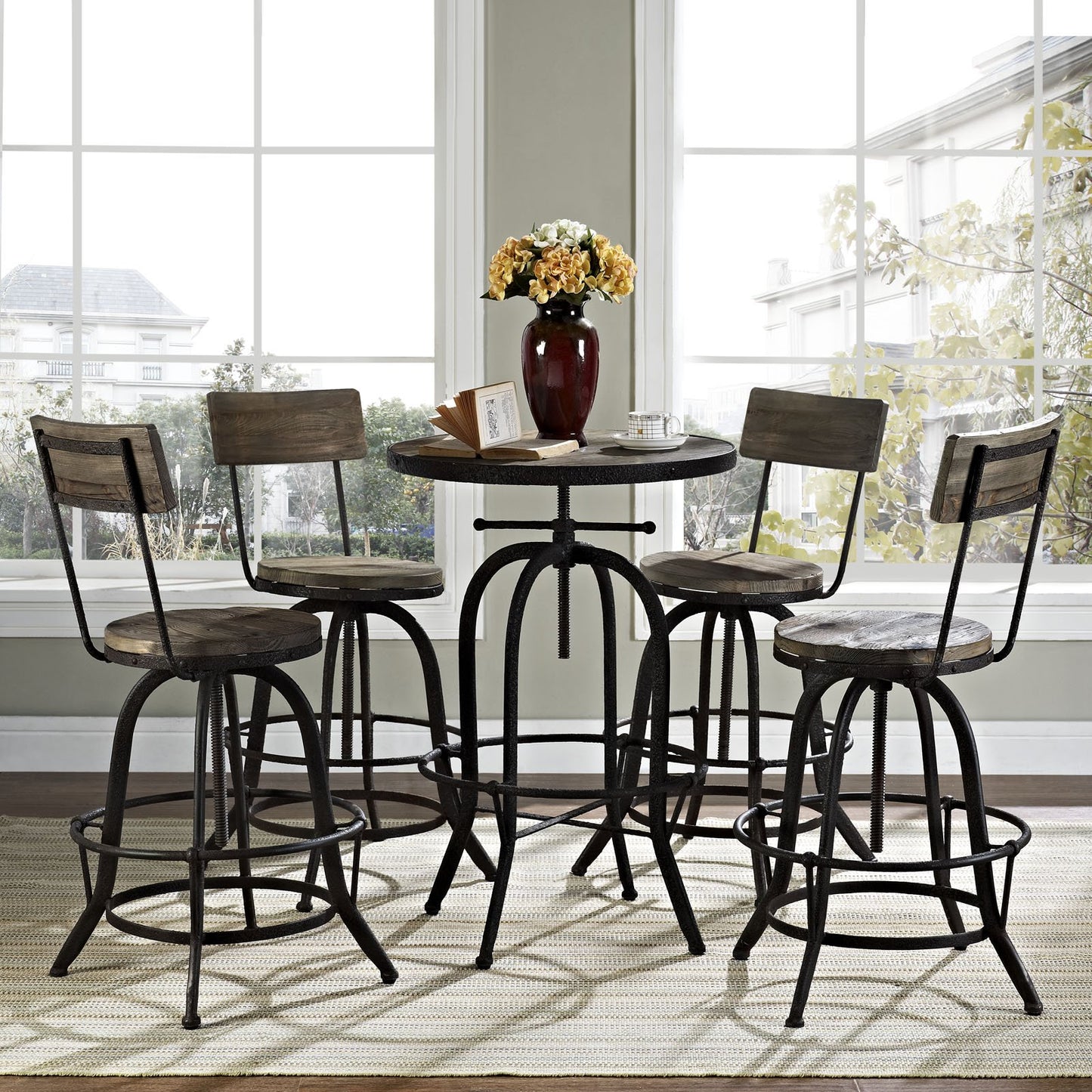 barstools | CasaFoyer Procure Wood Bar Stools | Set of 4 | Metal Frame | Pine Wood Seat & Back | Rustic Aesthetic | Footrest for Support | casafoyer.myshopify.com