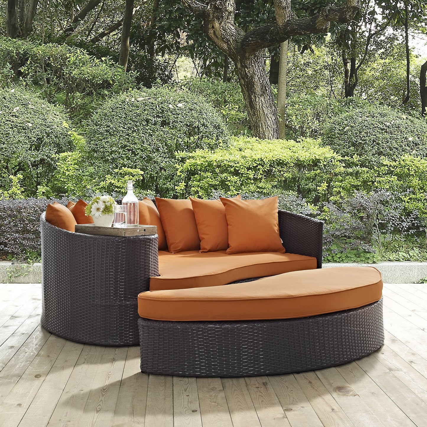 sofas | CasaFoyer Convene Outdoor Sectional | Adjustable Patio Daybed with Ottoman | Durable Rattan & Aluminum Frame | Weather-Resistant Cushions | Espresso Orange | casafoyer.myshopify.com
