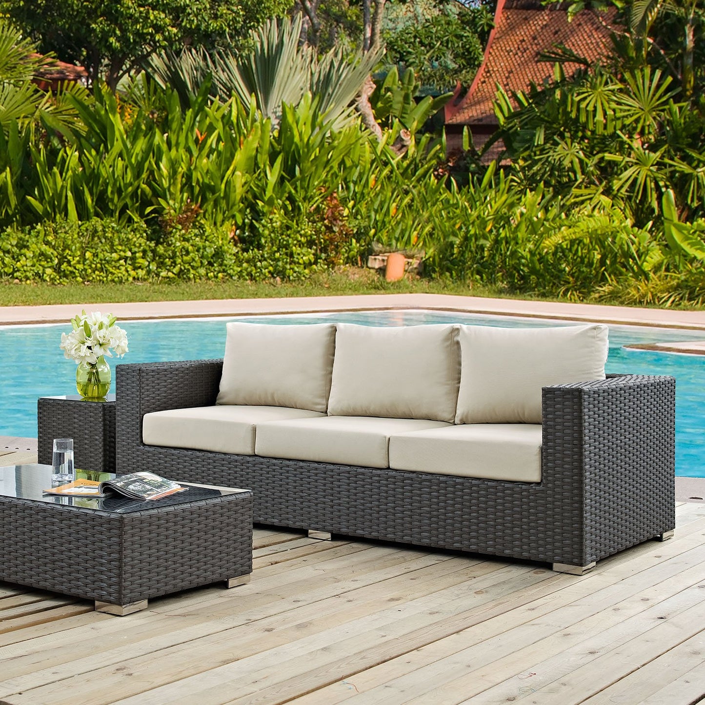 Patio Furniture Sets | Sojourn Outdoor Patio Sofa | Sturdy & Versatile Seating | Sunbrella Cushions | Synthetic Rattan | UV Protection | Aluminum Frame | casafoyer.myshopify.com