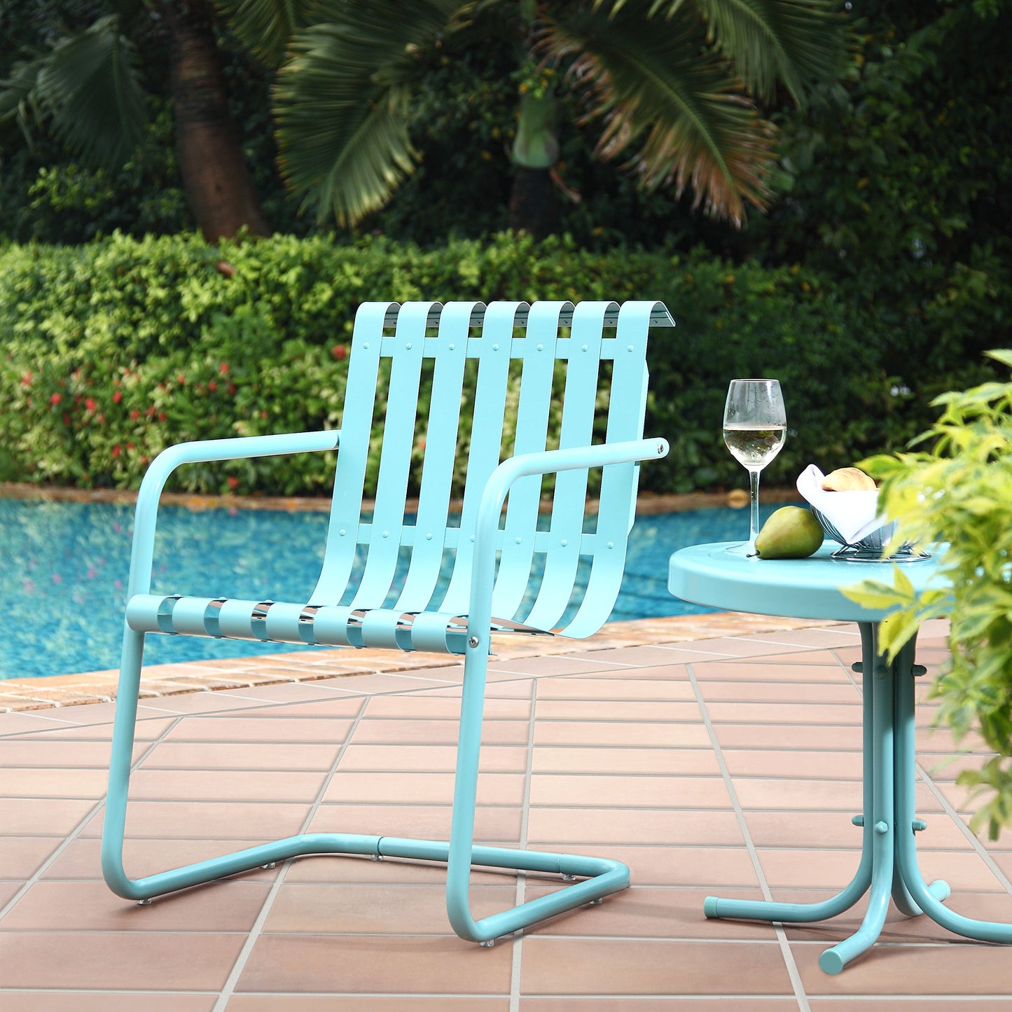 Patio Furniture Sets | Gracie Conversation Set | Nostalgic 3-Piece Ensemble | Aluminum Chairs & Steel Table | Durable & Weather-resistant | Caribbean Blue | casafoyer.myshopify.com