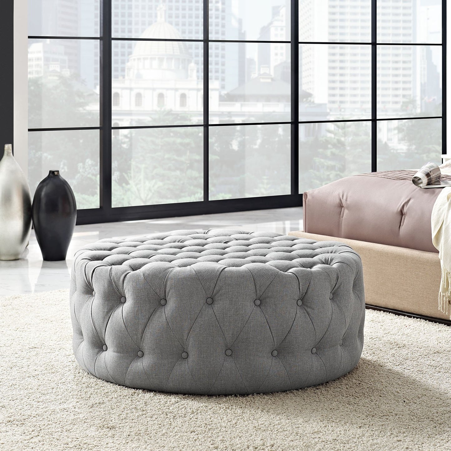 ottomans | CasaFoyer Amour Round Ottoman | Elegant Tufted Design | Plush Foam Padding | High-Quality Fabric Upholstery | Stylish & Functional | Set of 1 | casafoyer.myshopify.com
