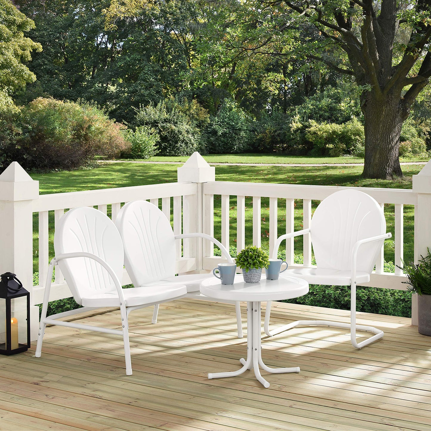 Patio Furniture Sets | Griffith Metal Outdoor Furniture Set | Nostalgic Charm | Weather Resistant | Loveseat, Chair, Side Table | White Finish | casafoyer.myshopify.com