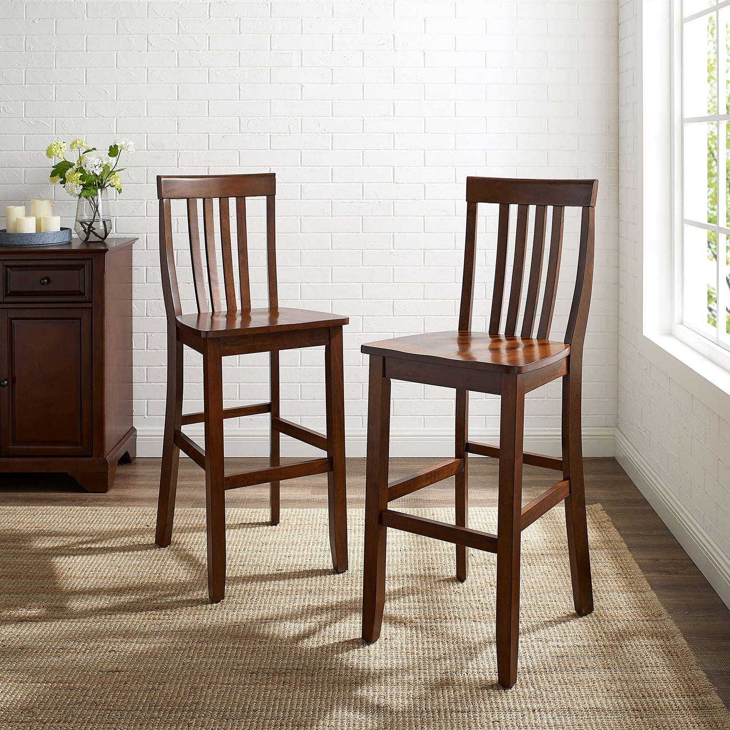 Dining Table | School House Style Bar Stool | Durable Hardwood | Contoured Seats | 30 Seat Height | Ideal for Dining or Pub Tables | Set of 2 | casafoyer.myshopify.com