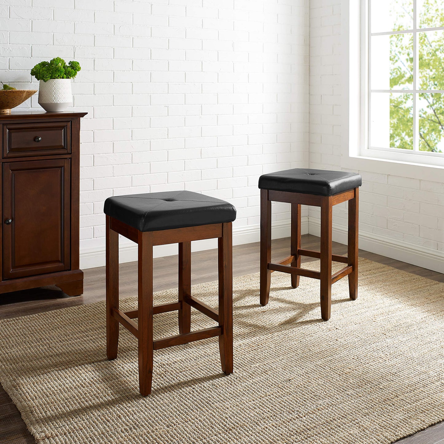 Dining Table | Ultimate Comfort and Style | Upholstered Square Seat Stool | Solid Hardwood | Simulated Brown Leather | Stain & Spill Resistant | 24 Seat Height | Ideal for Dining or Counter Seating | casafoyer.myshopify.com