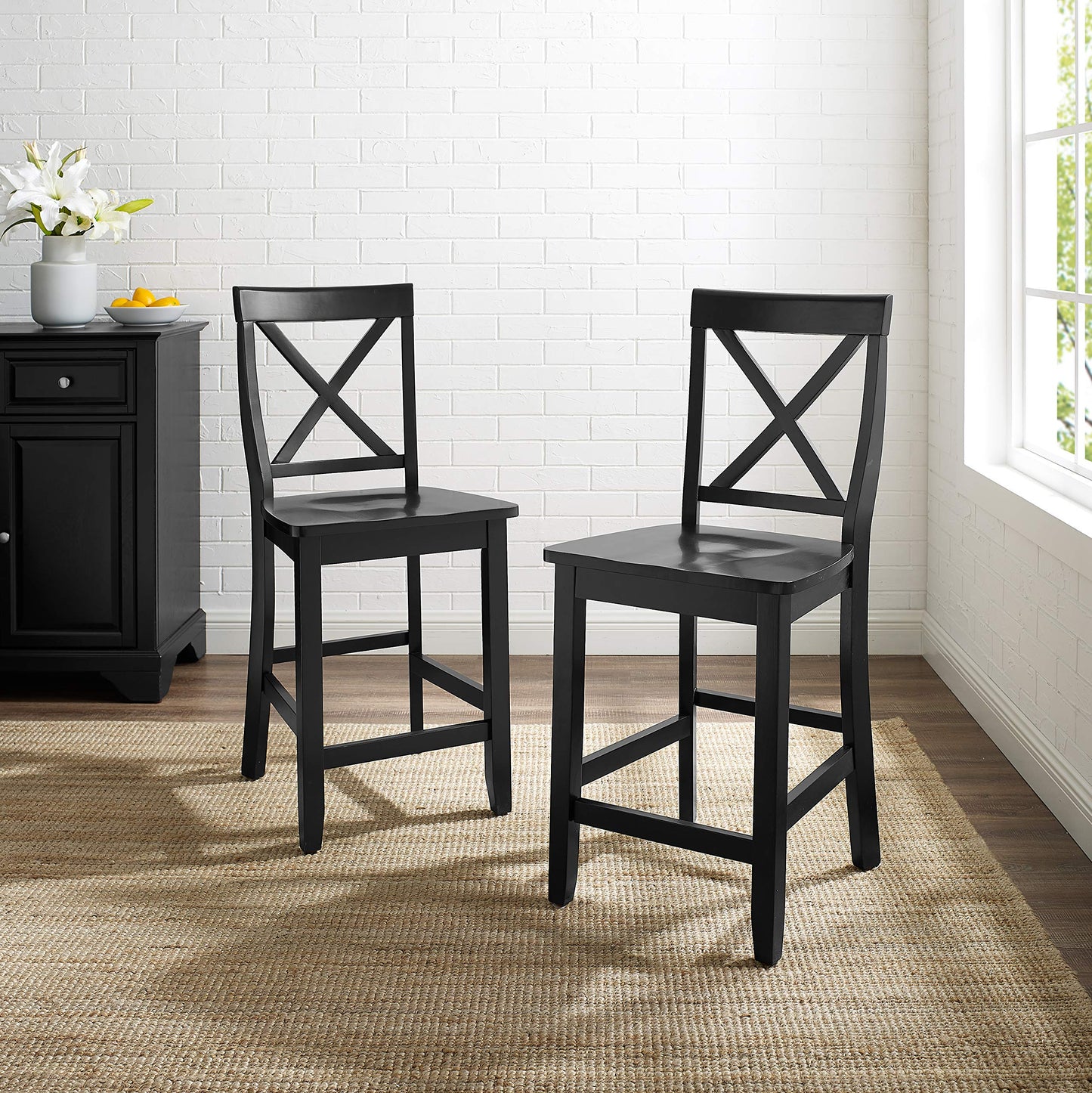 STOOL_SEATING | Solid Hardwood X-Back Bar Stool | Durable & Comfortable | Set of 2 | 24 Seat Height | Black Finish | casafoyer.myshopify.com