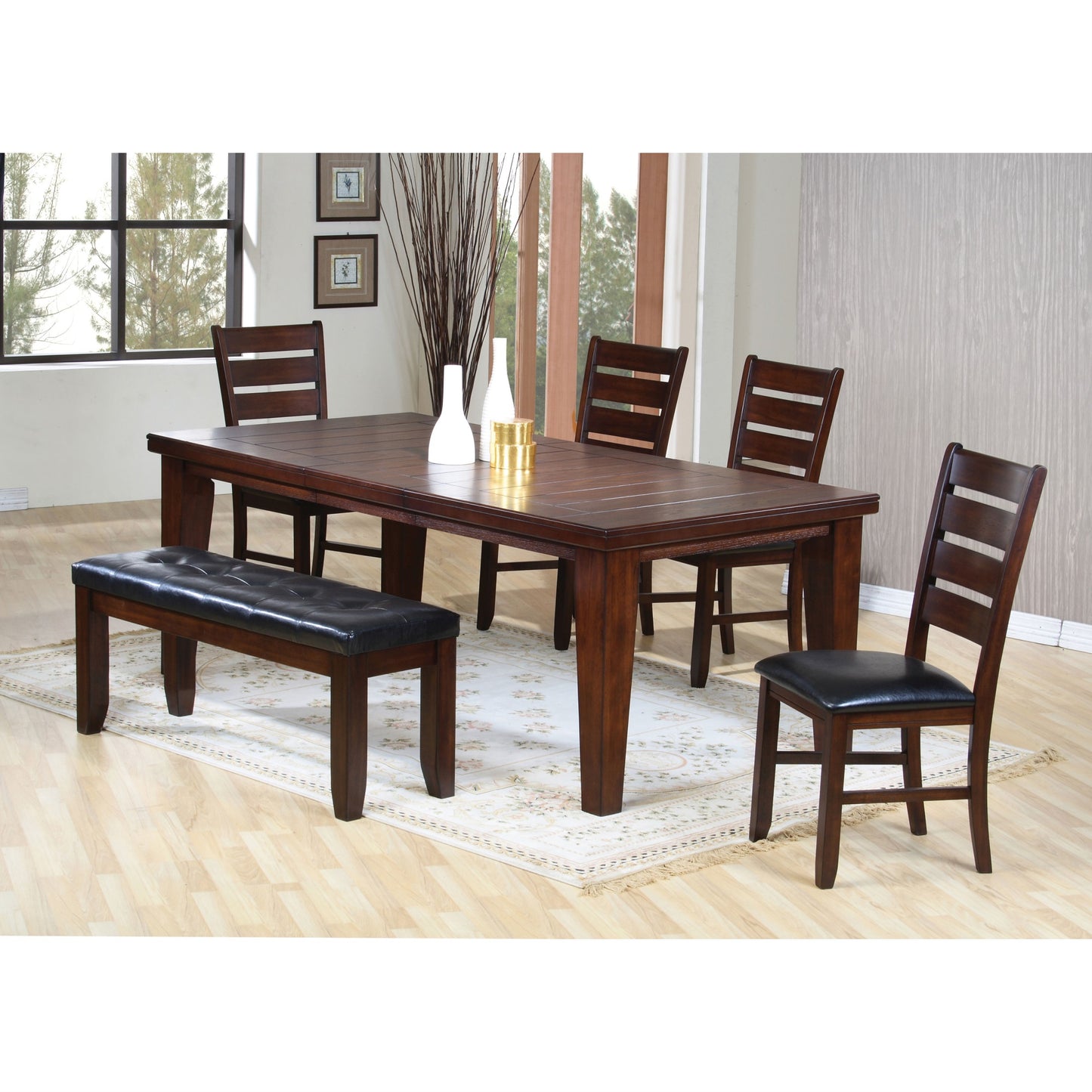 CasaFoyer Maple Veneer Rectangular Table with Groove Line Design, RBW Shaker Style Legs - 90mm Thickness