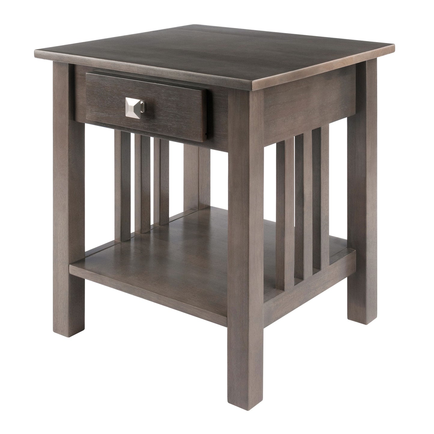 CasaFoyer Wood Stafford End Table - Classic & Contemporary Design, Oyster Gray Finish, Drawer & Shelf, Solid & Composite Wood, 19.9"W x 18.9"D x 22"H