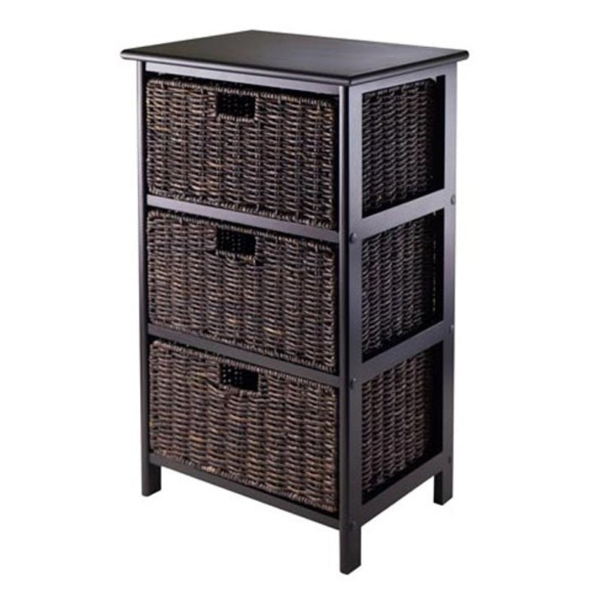 CasaFoyer Wood Omaha Storage Rack with 3 Foldable Baskets - Black, Durable Solid & Composite Wood, Sleek Design, Convenient Handles, Ample Storage, Easy Assembly - 16.7" W x 12.25" D x 28.6" H