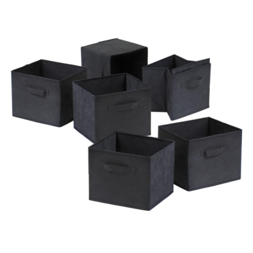 CasaFoyer Wood Capri Folding Baskets - Set of 6, Durable Black Polyurethane, 10.06" W x 10.97" D x 9" H, Holds 15 lbs, Easy to Clean, Handles for Easy Carrying, Perfect for Storage, Foldable & Convenient.