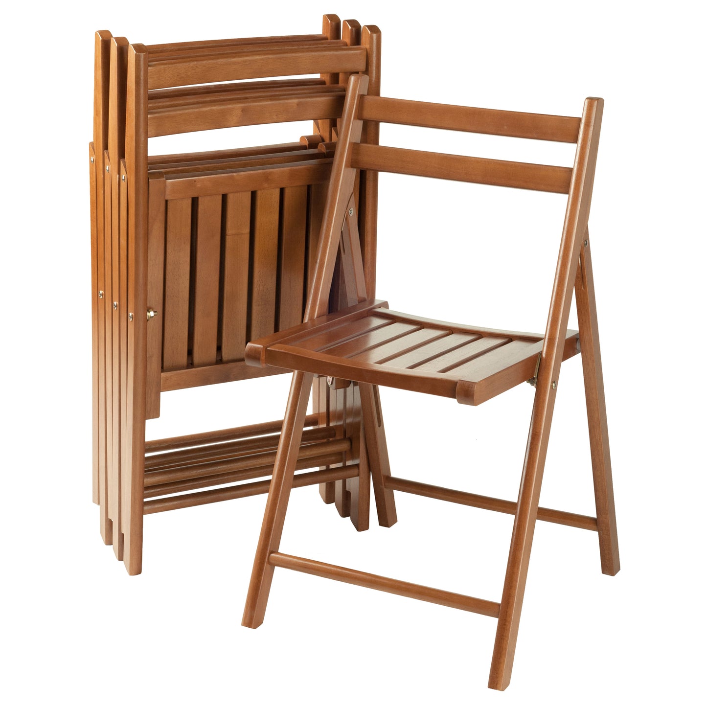 CasaFoyer Wood Robin Folding Chair Set - 4-Piece, Teak Finish - Solid Wood, Slatted Seats, Double-Bar Backs - Comfortable, Portable, No Assembly Required