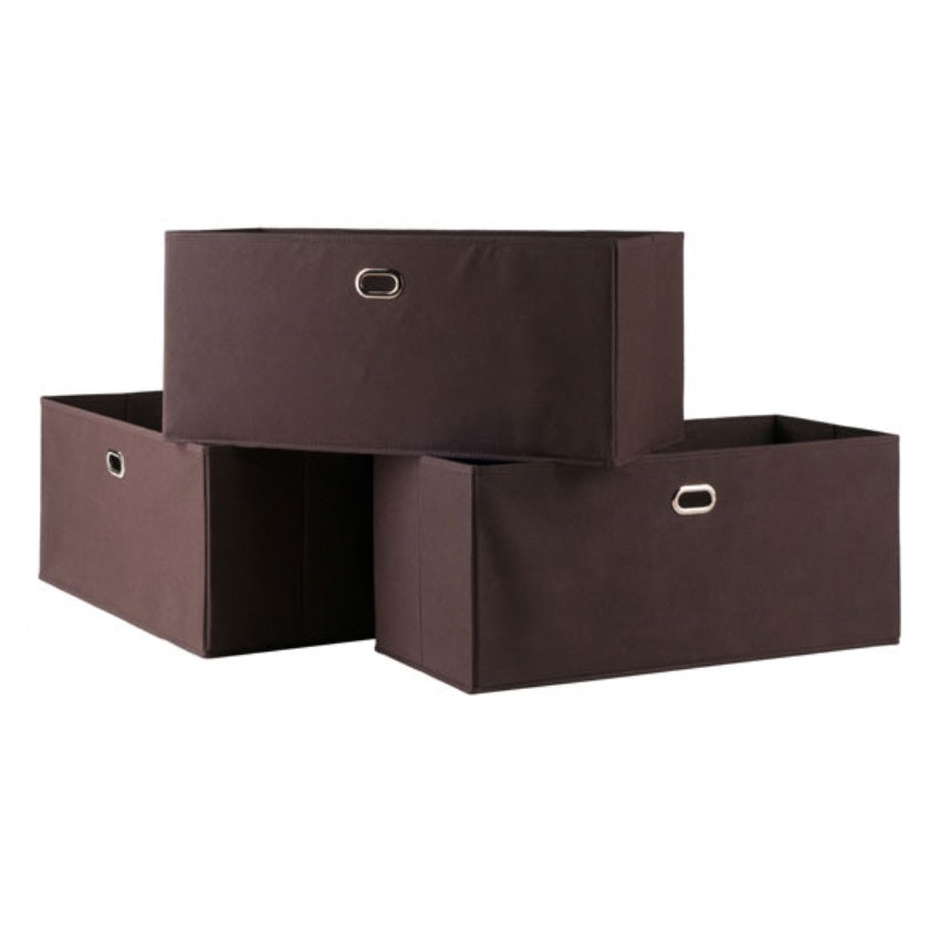 CasaFoyer "Stylish and Functional 3-Piece Torino Baskets - Foldable Fabric Storage for Clothing, Towels, Toys - 23"W x 10.2"D x 10.2"H - Metal Ring Handles - Rich Chocolate Color"