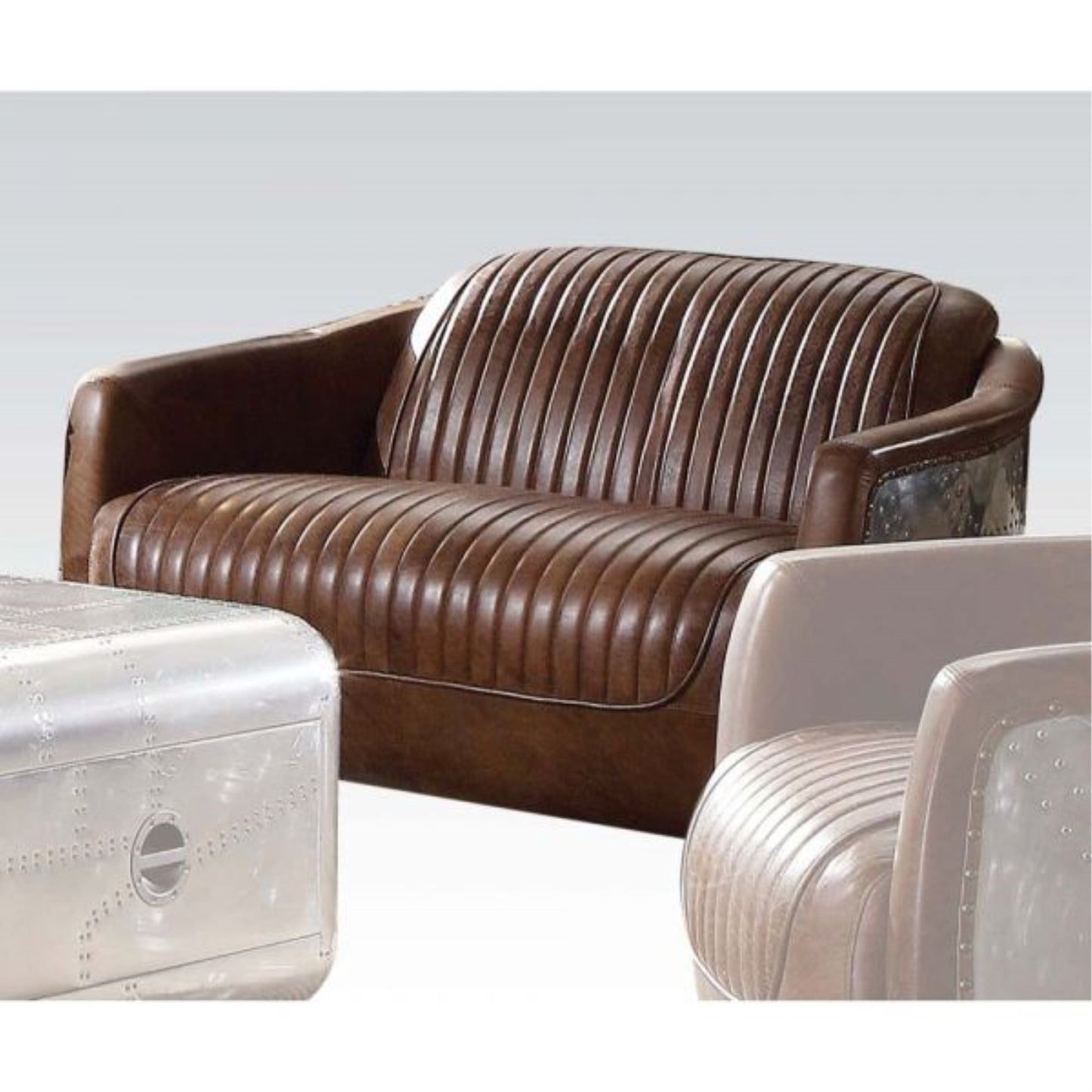 CasaFoyer Aviator-Style Chair with Tight Cushions, Sturdy Wood Frame, and Retro Brown Leather Upholstery