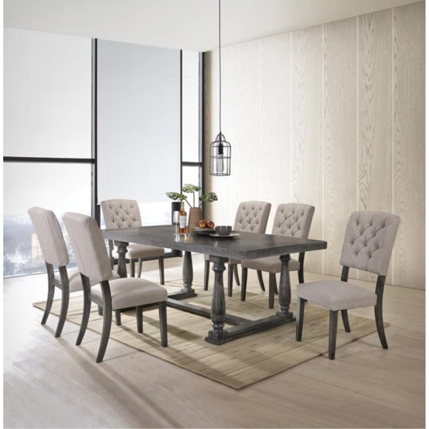 CasaFoyer ACME Furnitures Bernard Side Chair Set-2: Fabric & Weathered Gray Oak, Elegant Design, Durable Construction, Perfect for Dining or Living Space
