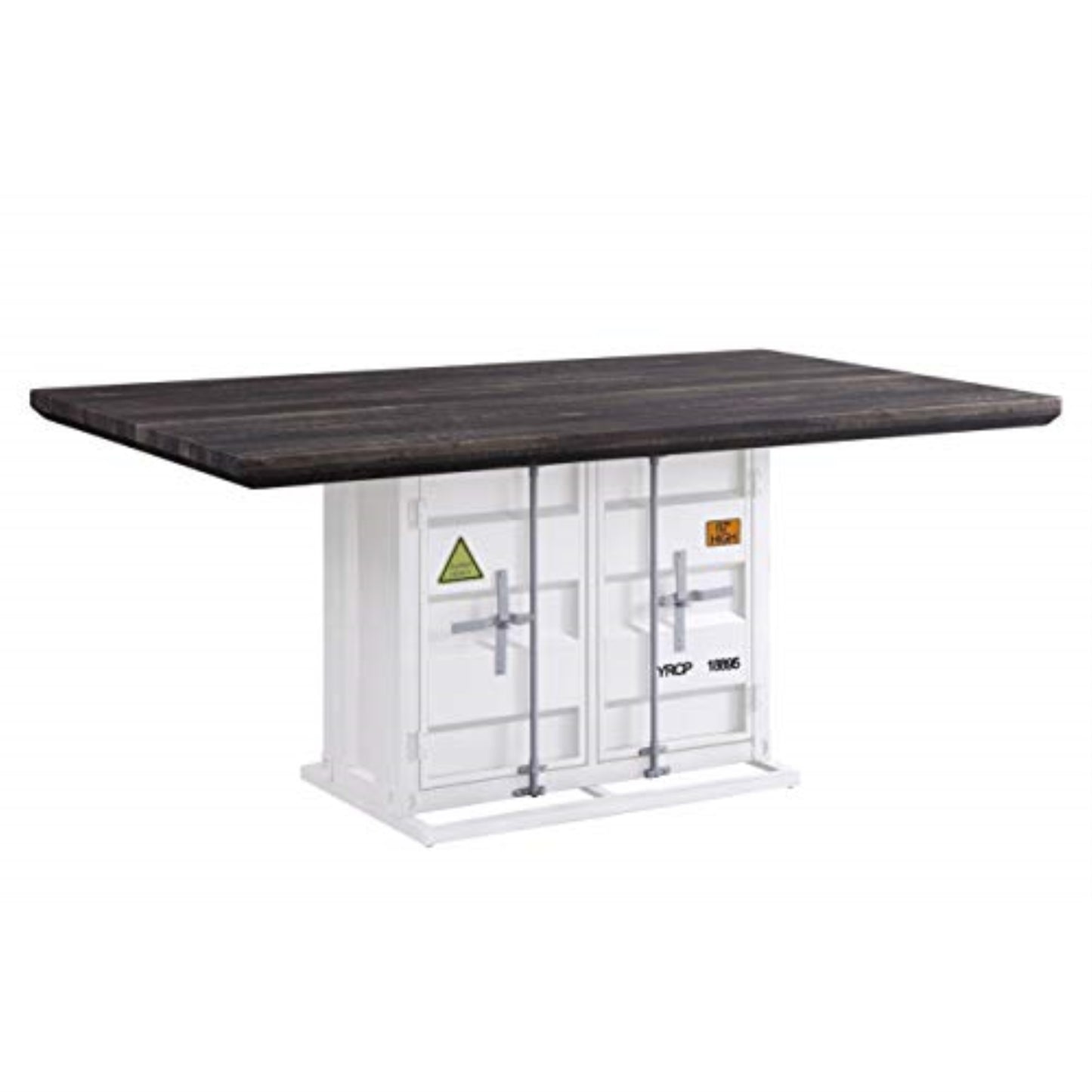 CasaFoyer Cargo Dining Table: Effortless Style, Contemporary-Industrial Design, Antique Walnut Finish, Gunmetal Accents, Ample Storage Space