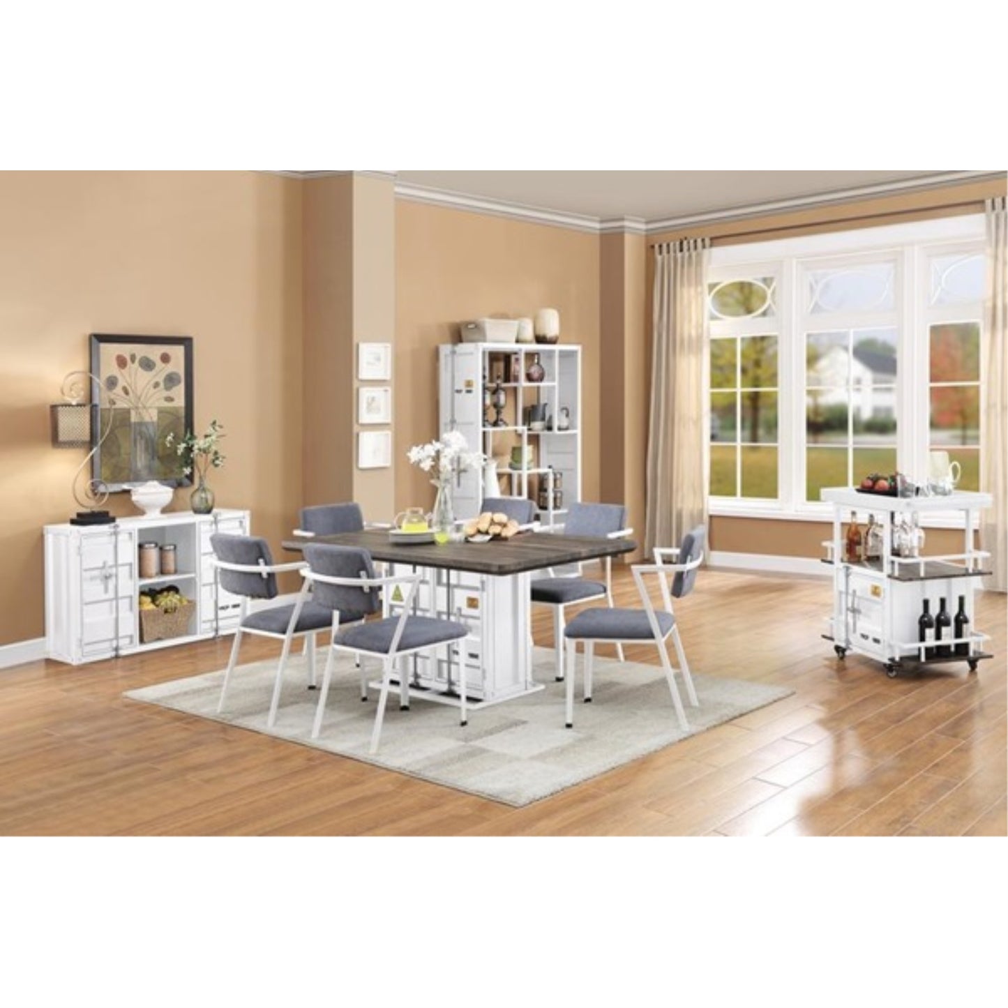 CasaFoyer ACME Furnitures Elegant Dining Chair Set-2 | Gray Fabric & White Tianjin | Comfortable & Durable | Perfect for Dining Area | Stylish Addition