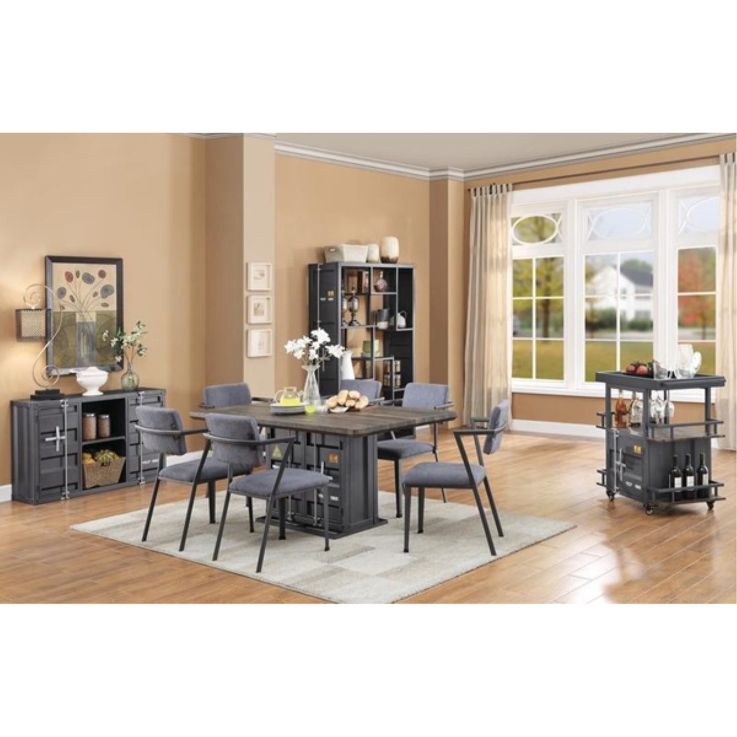 CasaFoyer ACME Furnitures Elegant Dining Chair Set-2 | Gray Fabric & Gunmetal Finish | Sophisticated & Stylish | Trusted Brand in Furniture Industry