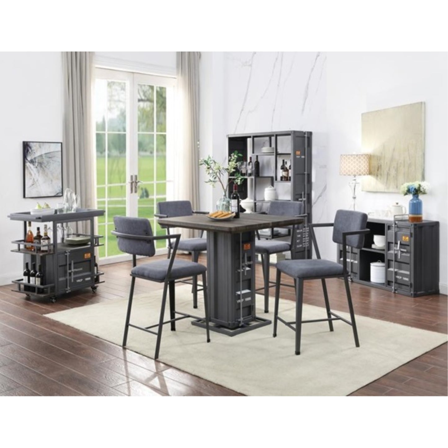 CasaFoyer ACME Furnitures Counter Height Chair (Set-2) - Fabric & Gunmetal, Elegant Dining/Kitchen Chairs by ACME
