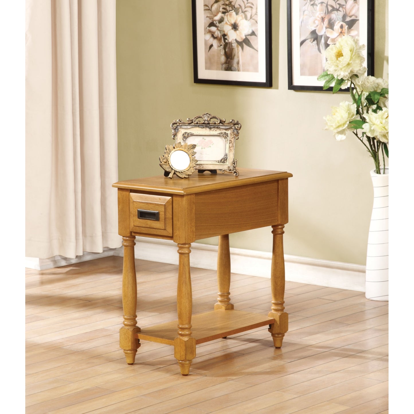 CasaFoyer Acme Furniture 80510 Qrabard Light Oak Side Table with Drawer and Bottom Shelf - 11.75" x 22" x 23"