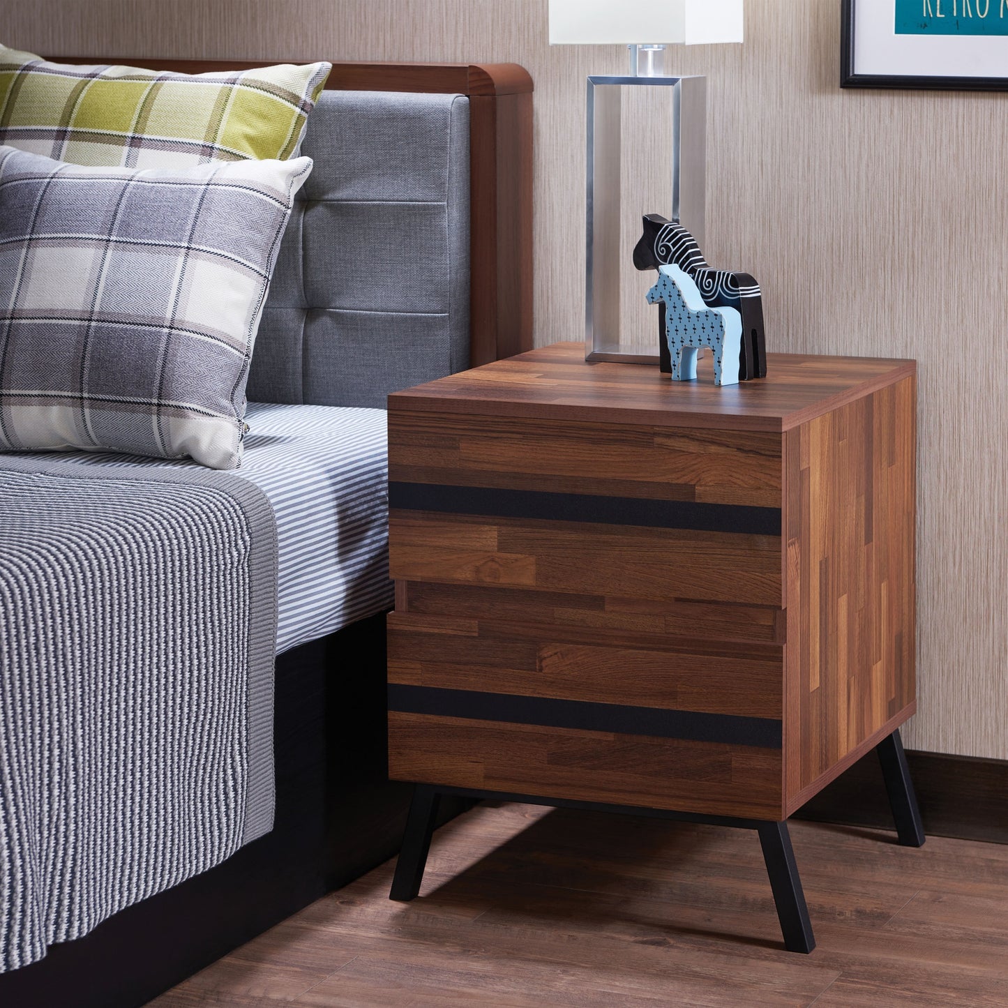 CasaFoyer Acme Furniture Karine End Table in Walnut & Black - Stylish 2 Drawer Occasional Table with Metal Legs - 18" x 20" x 23"