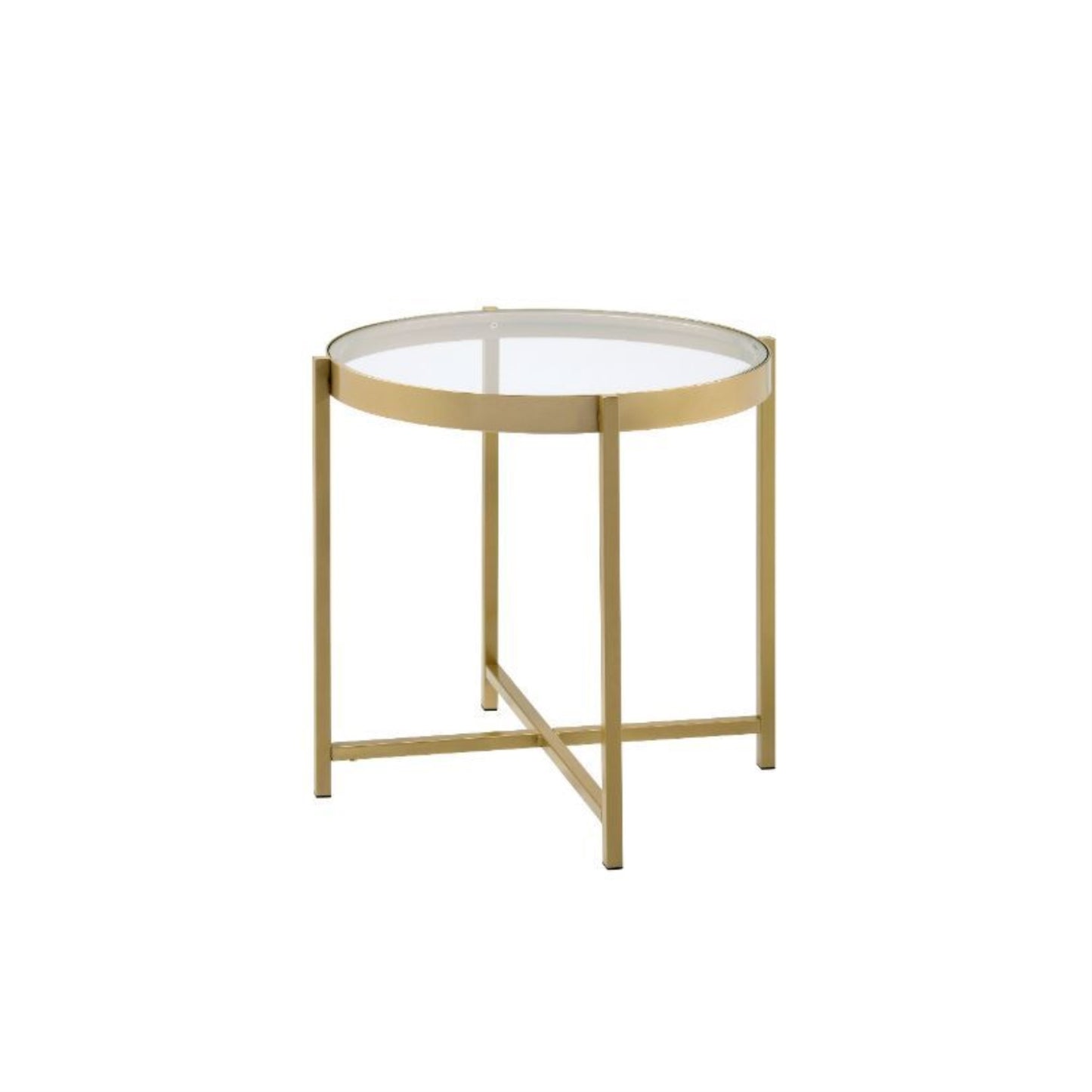 CasaFoyer Charrot End Table - Sleek & Stylish Design, Tempered Glass Top, Lustrous Gold Finish, Cross Metal Base - Ideal for Modern Aesthetics