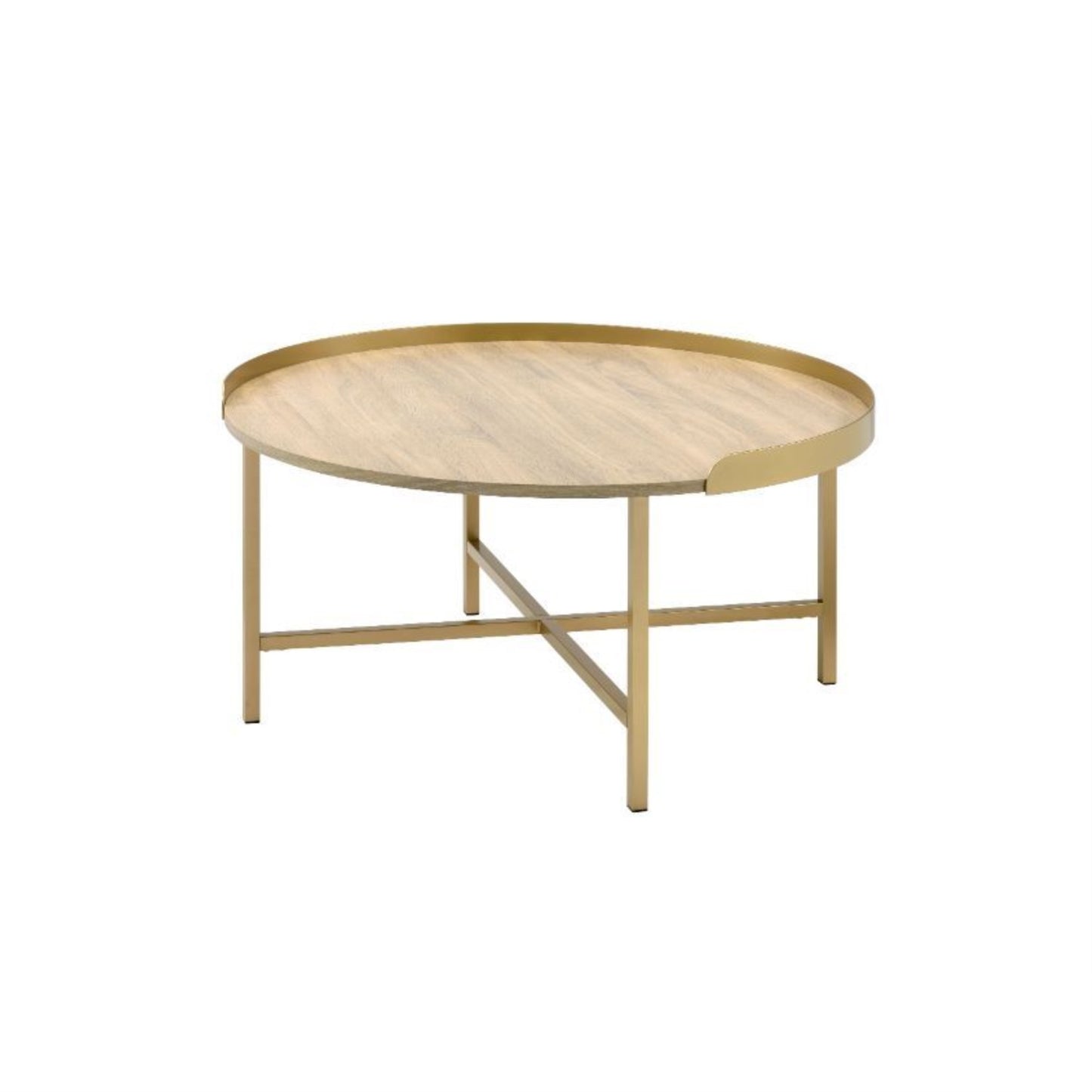 CasaFoyer Contemporary Minimalist Mithea Coffee Table - Circular Top, Stylish Metal Base, Gold Finish - Elegant & Durable - Tray-Style Design
