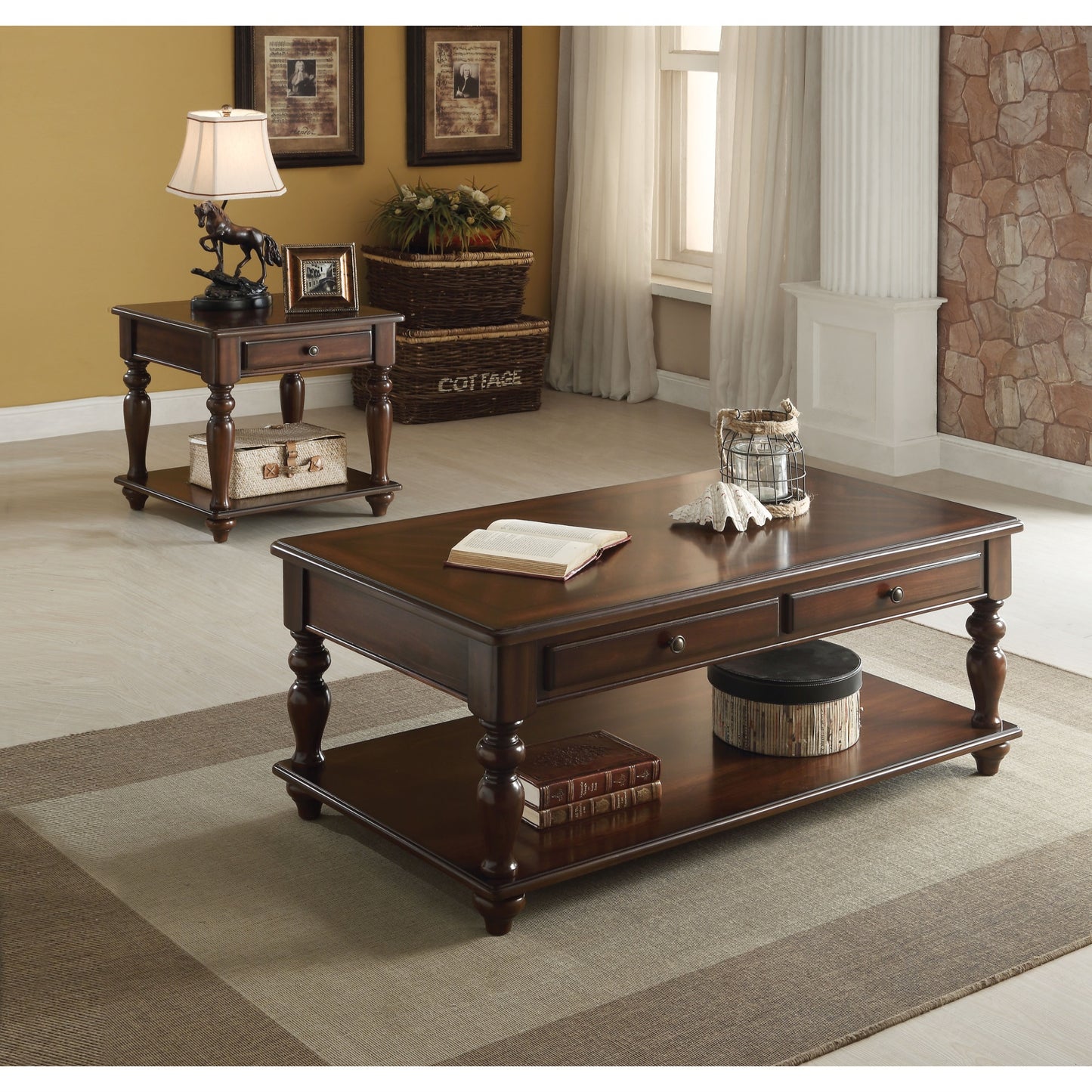 CasaFoyer Acme Furniture Farrel Coffee Table - Walnut, Rectangular Leg Table with Lift Top and Bottom Shelf, 48"x26"x20"