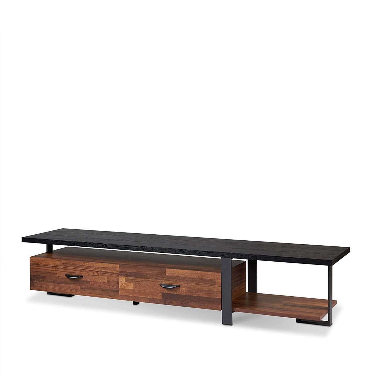 CasaFoyer Elling Collection TV Stand 91235 - Versatile & Stylish Walnut/Black TV Stand with Ample Storage Space, 2 Drawers & 2 Open Compartments. Contemporary & Sleek Design for Living Room & More.