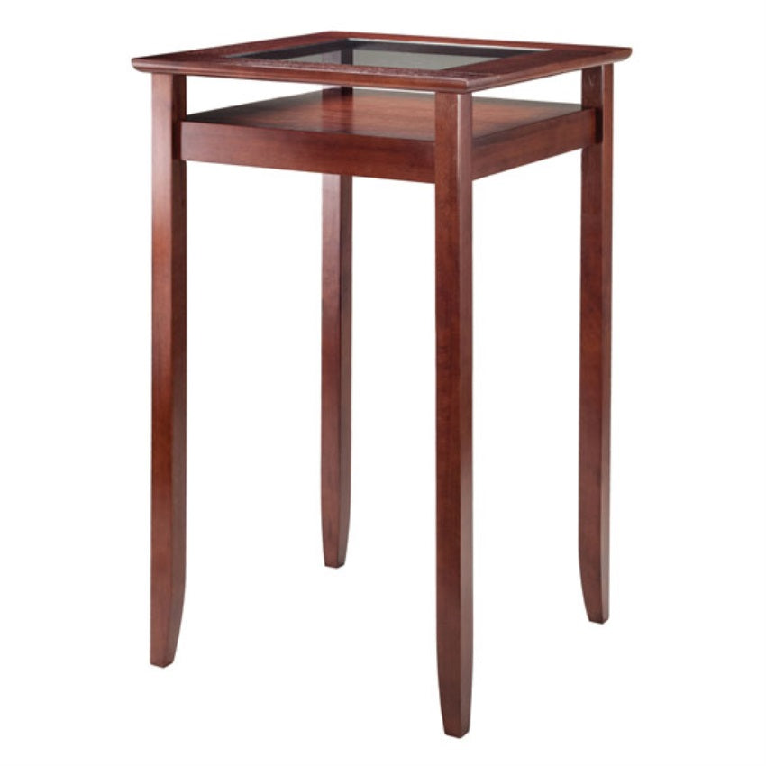 CasaFoyer Wood High Pub Table with Glass Display Shelf - Walnut Finish | Compact & Stylish | Solid Wood Construction | Seats up to 4 | Easy Assembly | 60-Day Replacement Option | 25.59" W x 25.59" D x 42.13" H | 39.7 lbs