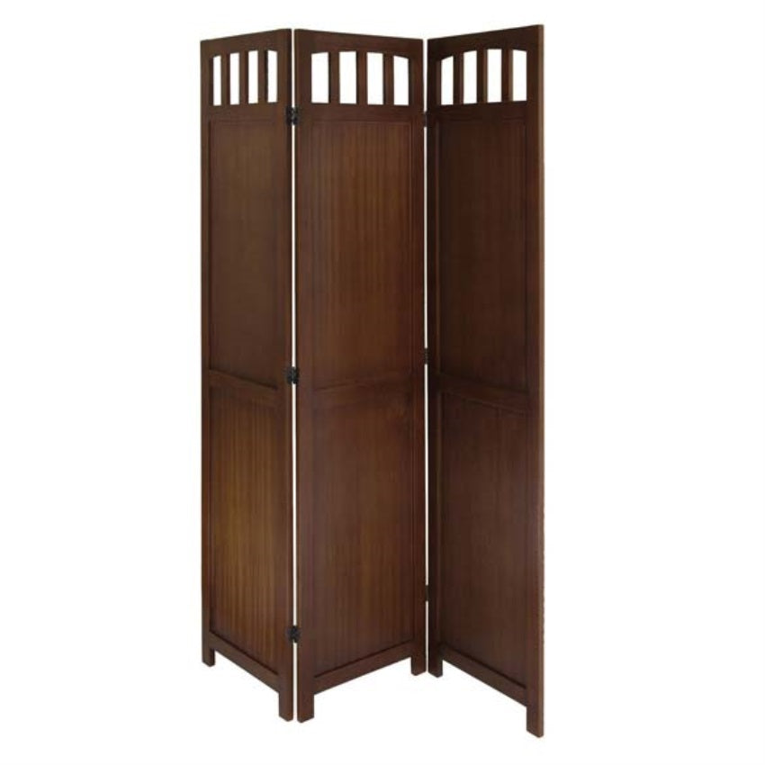 CasaFoyer Wood William Folding Room Divider - Privacy Screen with Slatted Pattern, Lightweight & Portable - Walnut Finish - 52.44" W x 70" H