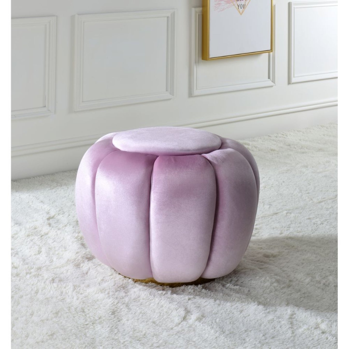 CasaFoyer Heiress Ottoman - Stylish & Versatile | Sapphire Blue or Bubblegum Pink Velvet | Sturdy Metal Base | Gold Finish | Compact & Functional