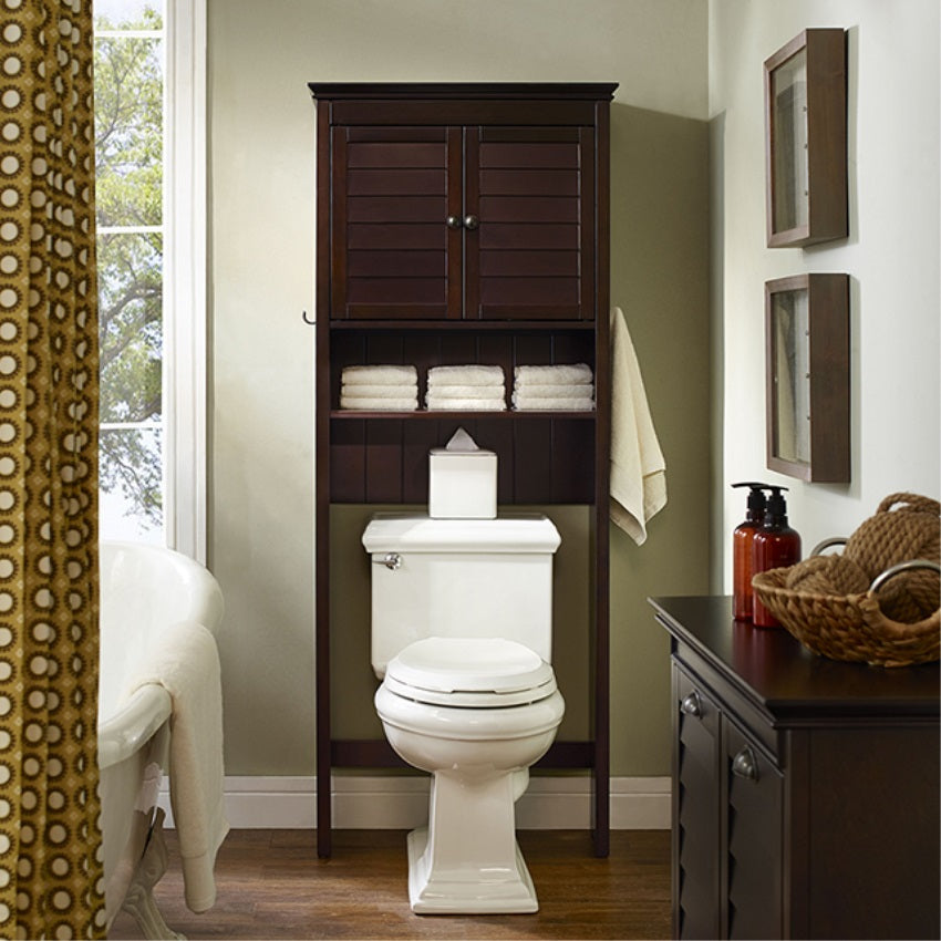 CasaFoyer Lydia Space Saver Cabinet - Smart Storage Solution for Bathroom - Espresso Finish - Towel Hooks - Neatly Hide Clutter - Create More Space and Organization
