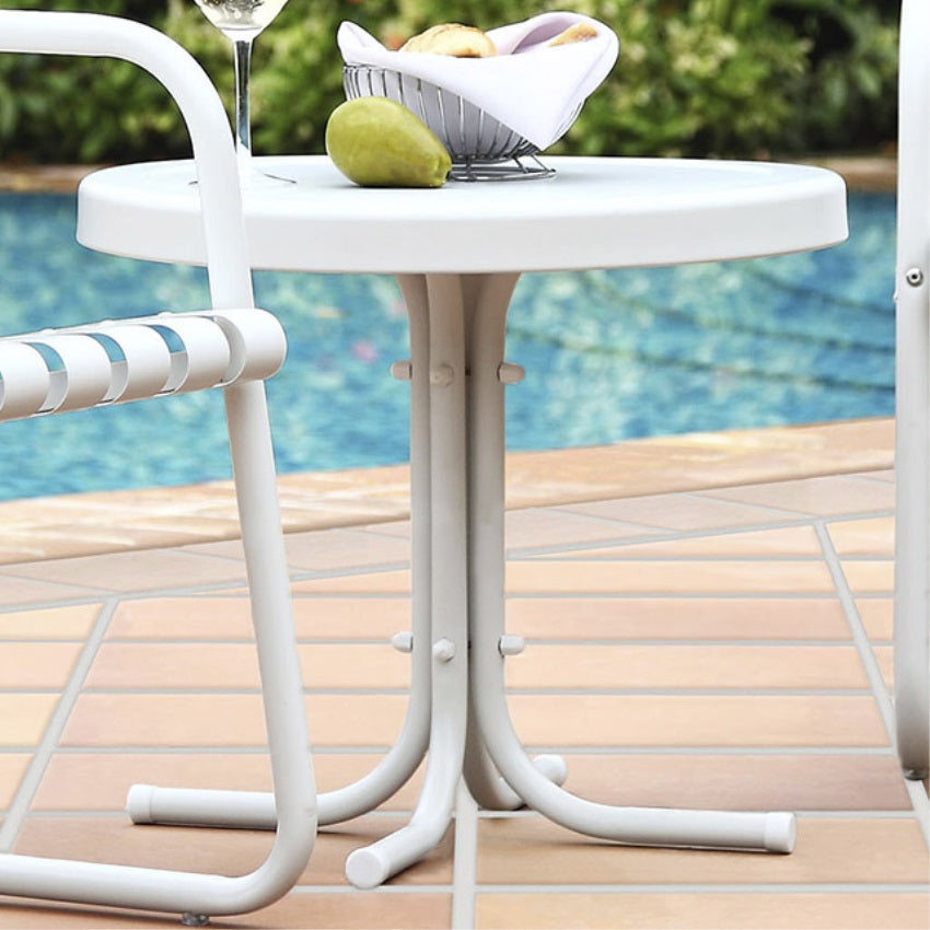 CasaFoyer Charming Metal Outdoor Furniture for Ultimate Relaxation - Durable Steel Side Table in Alabaster White for Outdoor Bliss