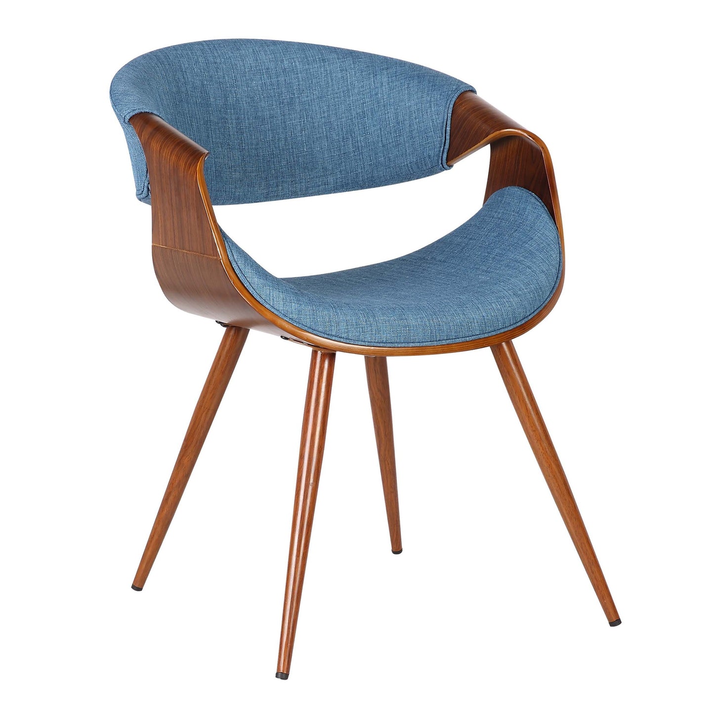 CasaFoyer Butterfly Modern Side Chair - Mid-Century Style Dining Chair with Curved Back and Blue Fabric Upholstery - Walnut Legs - Compact & Stylish