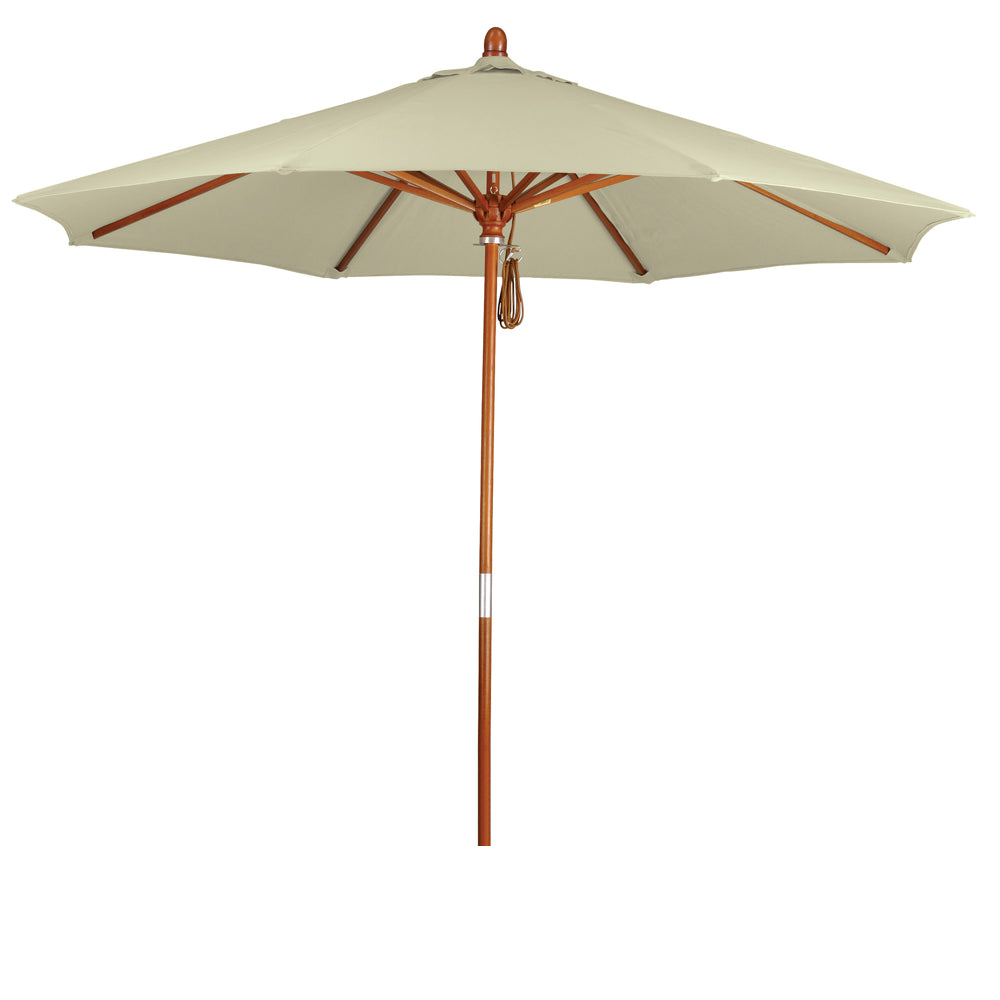 CasaFoyer 9' MARE Design Series Patio Umbrella - Elegant 100% Marenti Wood Pole & Ribs - Dark Stained Finish - Deluxe Push Lift System - Ideal for Outdoor Dining & Poolside Decor - Commercial Grade Quality