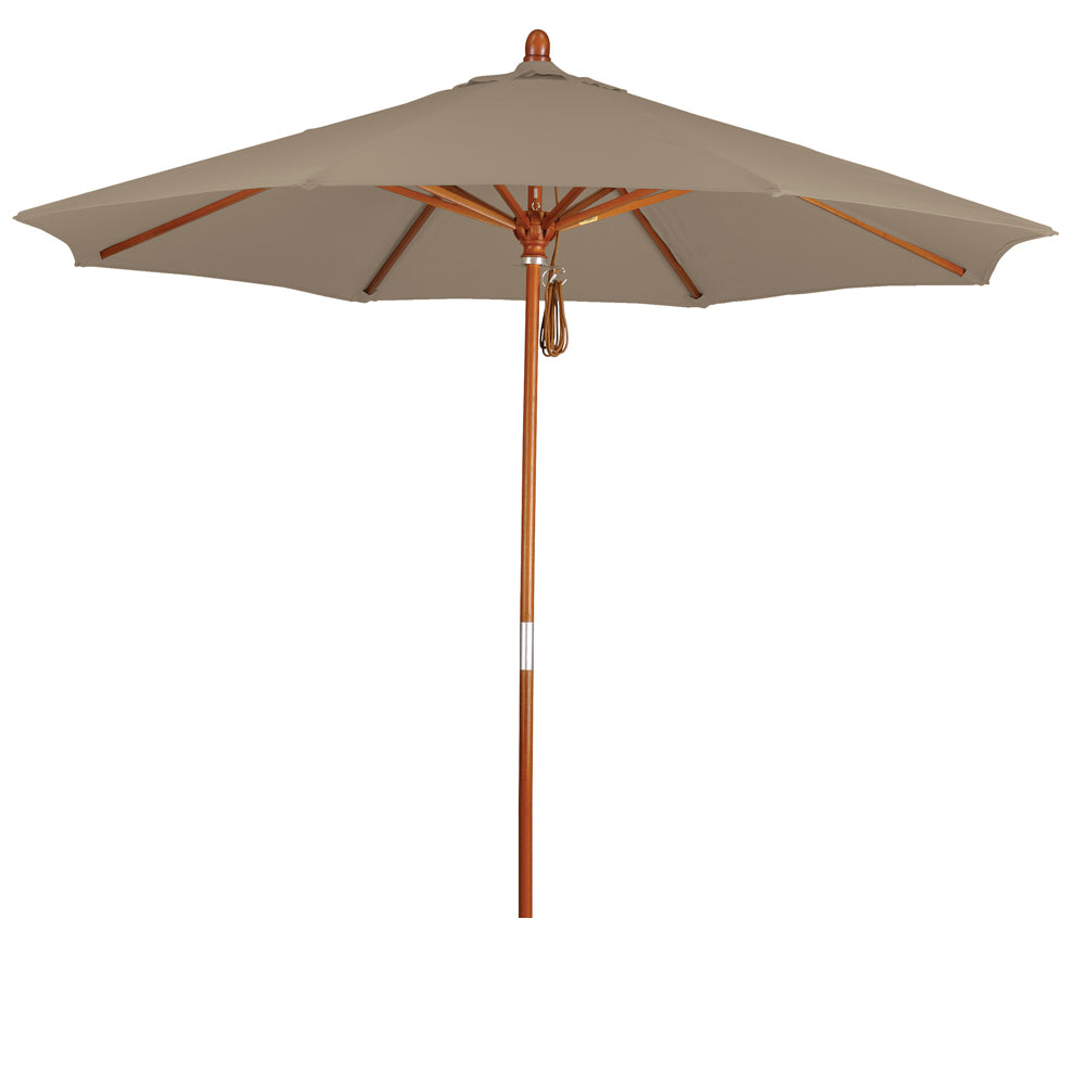 CasaFoyer 9' MARE Design Series Wood Market Umbrella - Dark Stained Finish, Deluxe Push Lift System, Commercial Grade - Perfect for Outdoor Dining and Poolside Decor