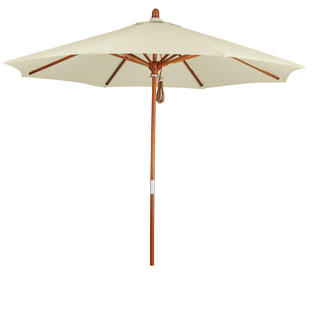 CasaFoyer 9' MARE Design Series Wood Market Umbrella - Dark Stained Finish, Deluxe Push Lift System, Commercial Grade - Pacifica Natural Fabric