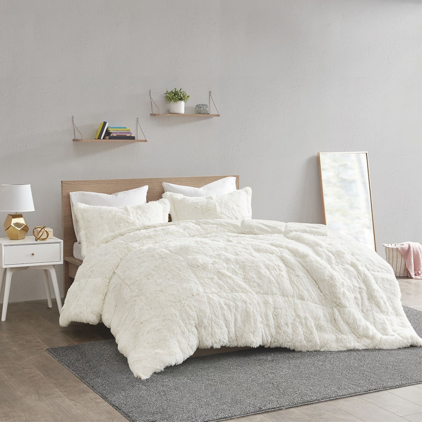 CasaFoyer Shaggy Long Fur Comforter Mini Set - Contemporary Elegance for Your Bedroom - Includes Comforter and Shams - Soft and Fluffy Texture - Solid Plush Reverse - Easy to Fluff and Iron - Cozy and Stylish Sanctuary