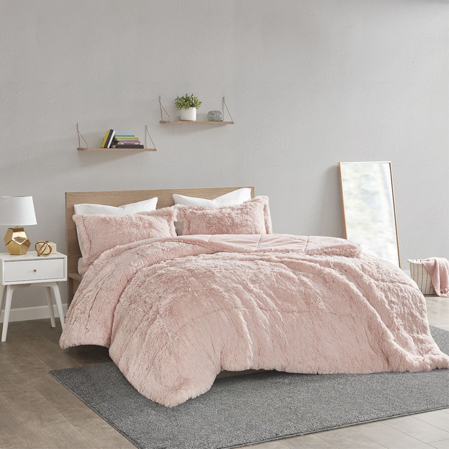 CasaFoyer Shaggy Long Fur Comforter Mini Set - Luxurious and Contemporary Bedding with Soft Fluffy Texture - Includes Comforter and Shams - Solid Plush Reverse - Wrinkle-Free Packaging - Enhance Your Bedroom with Modern Style