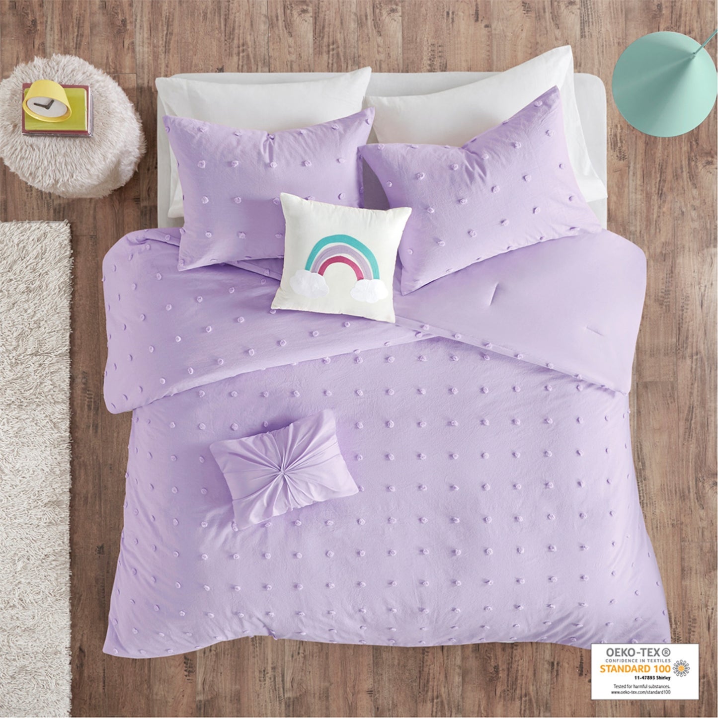 CasaFoyer Cotton Jacquard Pom Pom Comforter Set - Charming and Snug Bedding for Kids' Bedroom - Soft and Textured - Includes Shams and Decorative Pillows - Machine Washable - OEKO-TEX Certified - Antimicrobial Treatment - Long-lasting and Chemical-free.