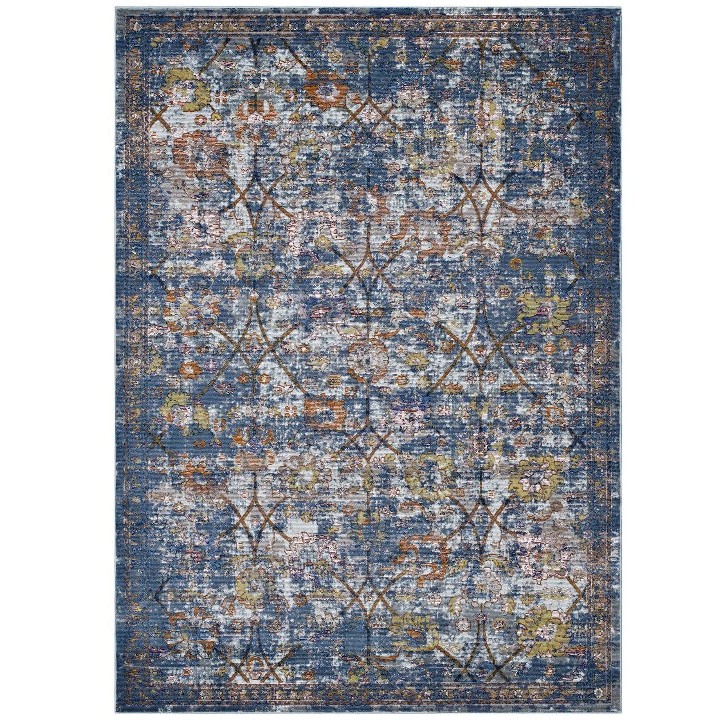 CasaFoyer Minu Distressed Floral Lattice Area Rug - Durable, Elegant Design - High Density Low Pile Weave - Stain Resistant - Easy to Maintain - 4x6 Size