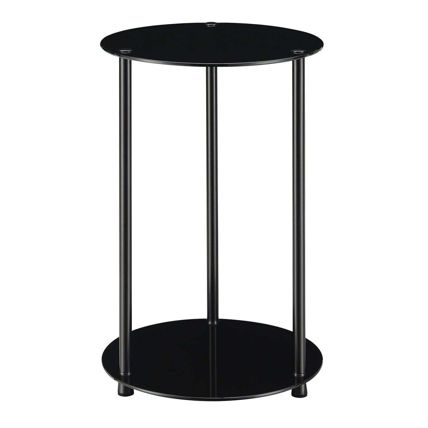 CasaFoyer "Contemporary Elegance: Designs2Go Classic Glass 2 Tier Round End Table - Tempered Glass Shelves, Stainless Steel Legs - Easy Assembly & Minimal Maintenance - Bathroom Friendly - Collection"