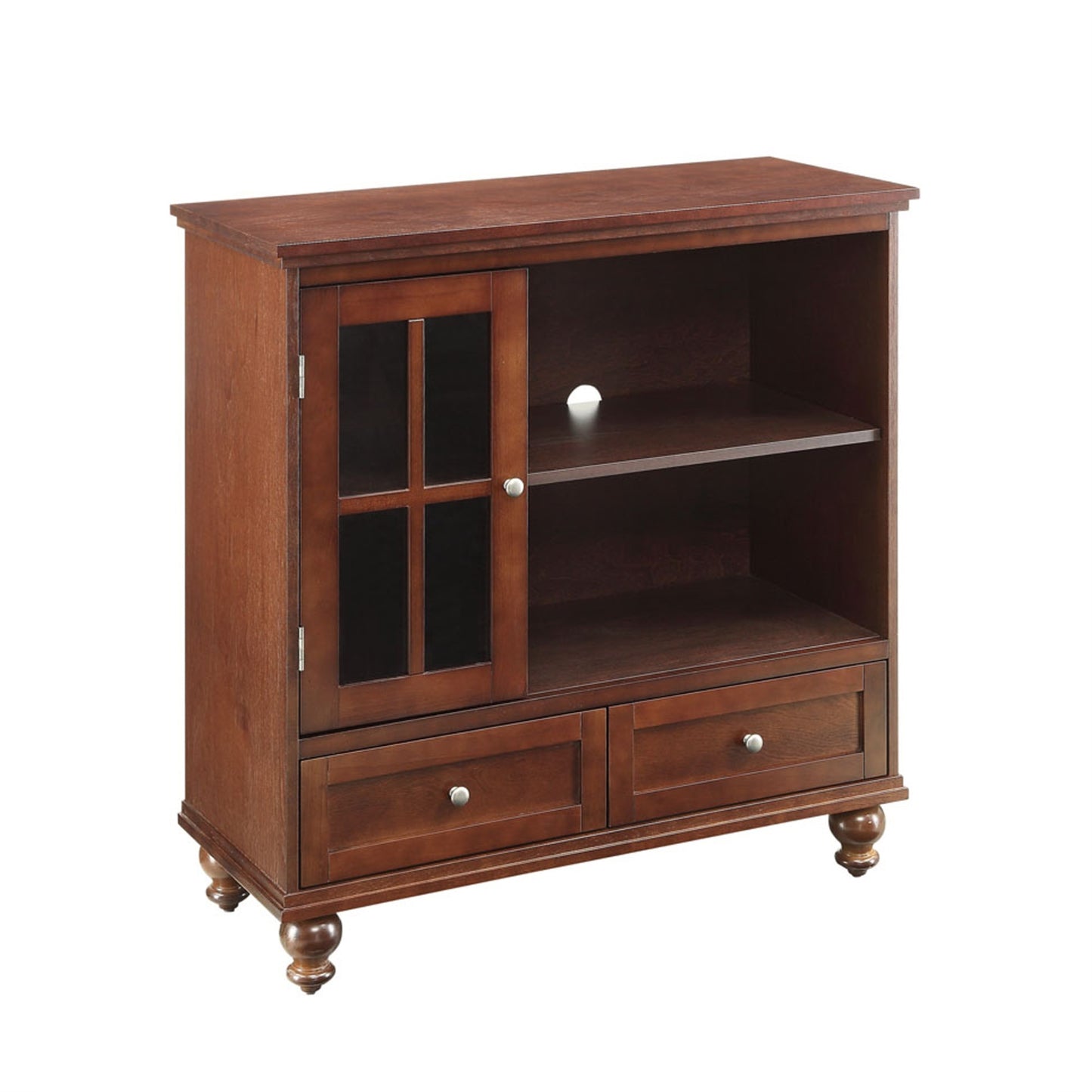 CasaFoyer Designs2Go Tahoe Highboy 2 Drawer TV Stand - Ample Storage, Cable Management, Tempered Glass Door, Wooden Legs - Timeless and Practical