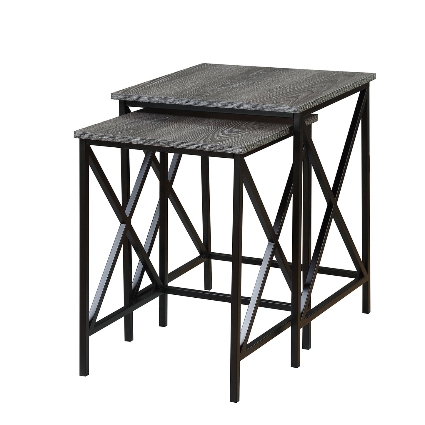 CasaFoyer "Space-saving and stylish: Tucson Nesting End Tables - Set of 2 with Wood Grain Surface and Metal X Frame. Versatile and durable, perfect for any decor. Check out the Tucson Collection by CasaFoyer!"